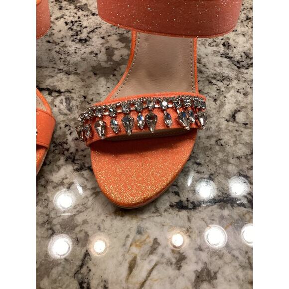 Allegra K Glitter Rhinestone Stiletto heel slip on Open Toe sandals Orange 7 - Picture 6 of 10